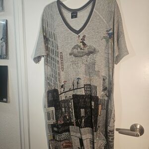 Inoah Graphic T Shirt Dress Medium City Print Pockets